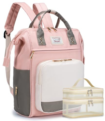 BAGROUPS Handbagage 40x30x20 Wizzair Blöjryggsäck Stor Avslappnad Blöjväska Ryggsäck Vattentät med Vagnsremmar och Flaskvärmare Blöjväska för Mamma och Pappa, Resor, Outdoor (Rosa)