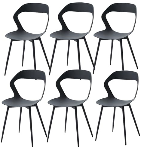 Uderkiny Lot de 6 Chaise de Jardin Exterieur,Chaise Polypropylene Lot de 6,Siège en polypropylène/Pieds en Fer métallique, adapté pour Jardin/Serre/terrasse/Balcon(Noir, 6)