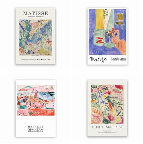FOKTMS Das offene Fenster von Henri Matisse, abstraktes rosa Kunstgemälde, Ausstellungsplakat, Galerie, Wandkunst, Leinwandbild, Raumdekoration, 30 x 45 cm, 4 Stück, rahmenlos