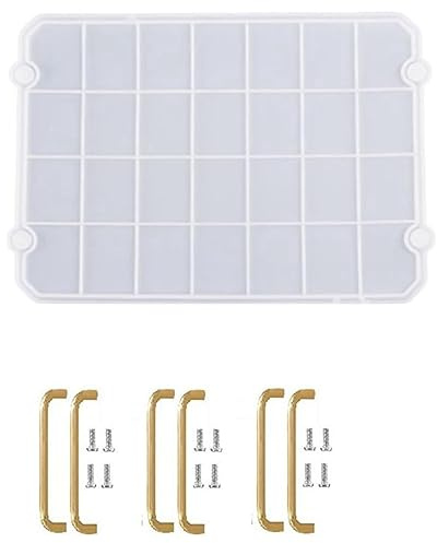 Stytpwra 1 Ensemble Moule à Plateau avec Poignées Dorées - Moule Rectangulaire en Silicone pour Moulage de Résine Époxy