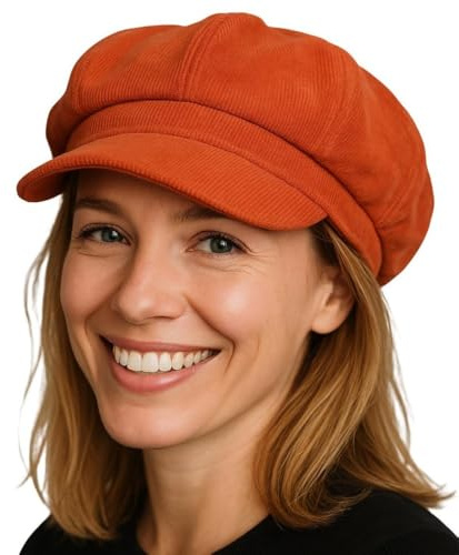 Cool4 Feincord Balloon Hat Cord Bakerboy Hat Chemo Cap Visor Vintage A05, orange, 7