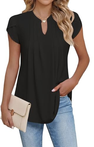 Cuptacc Camisetas Mujer Manga Corta Cuello en V Blusas Mujer Verano con Plisada Estampado Floral Top Túnica