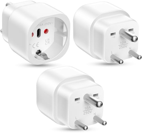 Adaptador Enchufe India 3 Piezas, Vecbmn Adaptador Enchufe España a India, A-daptador de Viaje I-ndia para I-ndia, Sri Lanka, Nepal, Níger, Líbano, Ghana, Myanmar, Senegal (Tipo D)