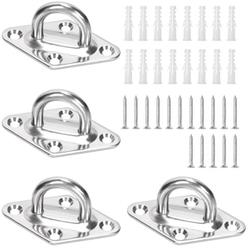 Swpeet Lot de 4 crochet M5 304 en acier inoxydable argenté, kit d'ancrage en plastique, crochet de plafond en U