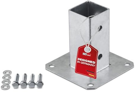 SOTECH Ancrage de sol à visser carré 50 x 50 mm, hauteur 122 mm, acier galvanisé à chaud, support de poteau pour bois carré - optimal pour jardin ou terrasse