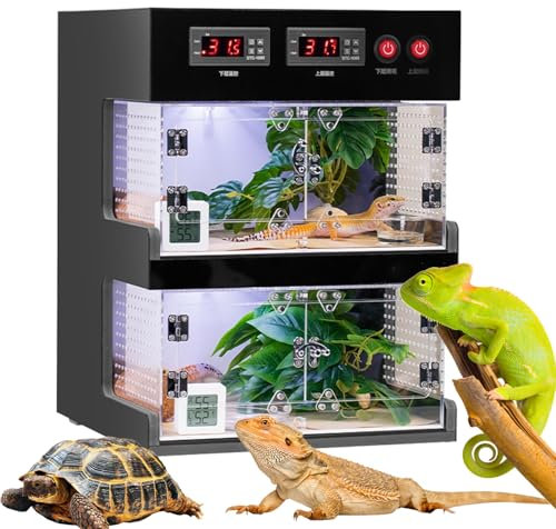 Terrariums Reptiles, Boîte à Thermostat Reptile, Réservoir De Reptile avec Partition Chaude Et Froide, Contrôle à Double Température, avec Boucle De Verrouillage, pour Lézards, Grenouilles à Cornes