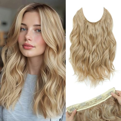 Morichy Blonde Halos Haarverlängerung, kurz, gelockt, Kunsthaar, zum Anklippen, verstellbare Größe, 4 sichere Clips, Haarteile für Damen