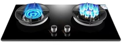 Cuisinière À Gaz 2 Feux,7,2 KW À Gauche Et 5,2 KW À Droite,Cuisinière À Neuf Cavités,Protection D'extinction Et Anneau De Récupération D'énergie,Verre Trempé(LPG)
