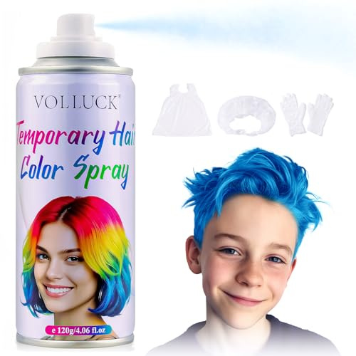 VOLLUCK Temporary Hair Colour Spray, Instant Washable Hair Dye for All Hair Types, Vibrant Color for Party, Halloween, Cosplay, and Daily Use 120 ML (Blue) | 4.06 Fl Oz, Fast-drying, Washability, Non-Sticky, Color Effectiveness, Long Lasting, DIY Hair, 1-Day Hair Dye, Ease of Use