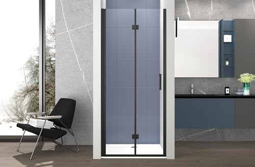 Box doccia 90 cm apertura a SOFFIETTO nicchia H200 cm cristallo 6mm profilo Nero Opaco LIAM