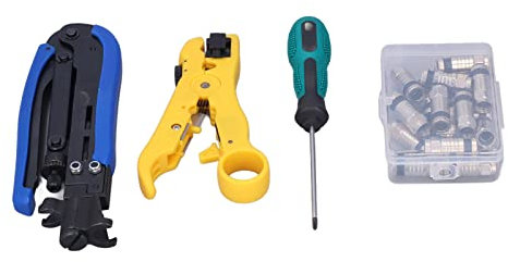 Gonetre Coax Cable Crimper Kit Professional Multifunctional Coaxial Compression Tool Network Toolkit for Stripping Cutting Wiring Crimping RG59 RG6 RG11