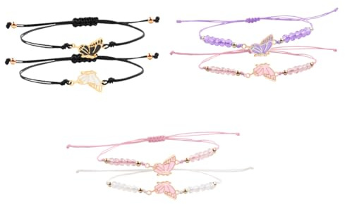 WUSJCOF Pulseras de Amistad Ajustables (3 pares), Pulseras con Colgante de Mariposa, Pulseras de Mejor Amiga para Niñas, Regalos de Joyería y Regalos para Fiestas（Tres estilos）