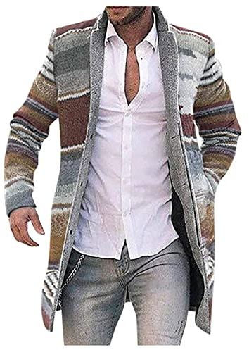 Men's Long Trench Coat Wool Coat Cardigan Stand-Up Collar Wind Jacket Long Sleeve Striped Transition Jacket Large Sizes Comfortable Long Blazer Casual Business Winter Jacket English Style Men's Jacket