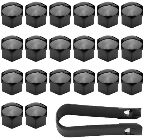 Saituo Home 20 Pièces Cache Ecrou, Capuchon d'écrou de Roue 21mm, Cache Boulon de Pneu Hexagonaux, Ecrou Antivol Universel avec Ensemble d'outils de Démontage pour Voitures (Noir)