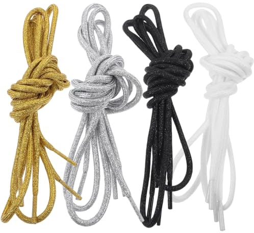 SHERCHPRY 4 paia Lacci Scarpe Tondi in Filo di Metallo per Anfibi e Sneakers Sostituzione Resistente e Lucida Colori Oro Argento Nero Bianco Accessori Moda Uomo Donna