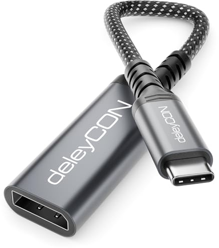 deleyCON Cavo Adattatore USB‑C a DisplayPort (4K@60Hz, 2K@165Hz) - per Monitor DisplayPort - Compatibile con MST e Thunderbolt 3/4 - per iPhone 17/16/15, Notebook, MacBook, iPad Pro/Air, Galaxy S25