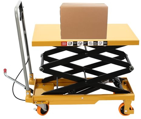 Hydraulic Lift Table Cart, 770lbs Capacity Double Scissor Lift Cart with Wheels, 50 Lifting Height Hydraulic Scissor Cart Dolly for Material Handling and Transportation, Garage Appliance Lift