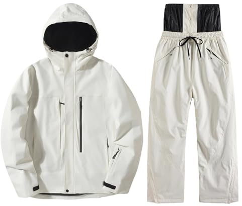 MODSGUE Tuta da sci da uomo, 2 pezzi, impermeabile, invernale, calda, antivento, per sci, sci, snowboard, giacca e pantaloni, bianco, M
