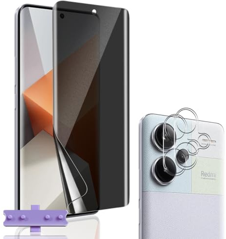 Euukzzea Protector de Pantalla de Privacidad para Xiaomi Redmi Note 13 Pro Plus 5G, 1 Piezas Anti Espía Película Protectora y 2 Piezas Protector de Lente de Cámara, Suave Anti-Arañazos, Sin Burbuja