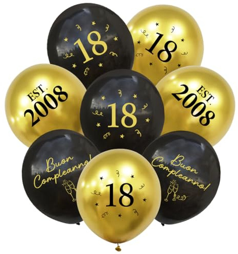 Decorazione per il 18° Compleanno Nero Oro, Palloncini 18 Anni Compleanno, 2008 Buon Compleanno Palloncino Decorazioni per Festa di 18 Compleanno Ragazzi Ragazze