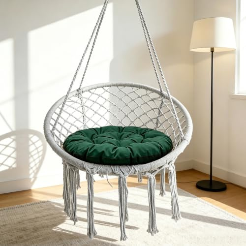 Coussin De Fauteuil Suspendu, Coussin Fauteuil Jardin, Coussin Rond Étanche Coussins De Chaise Galette De Chaise Coussin Papasan Coussin D'assise, Für Intérieur Et Extérieur (Vert Foncé, 60×60cm)