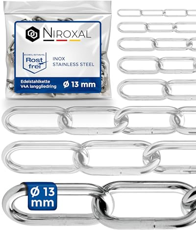 Rostfri Kedja A4 Långlänkad DIN 763 / DIN 5685 – 13 mm x 1m – 1 st – För tunga upphängningar och krävande användning
