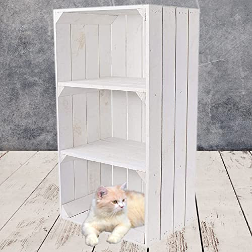Kontorei Weiße Holzkiste mit 2 Mittelbrettern 68cm x 40cm x 31cm Apfelkiste Obstkiste Weinkiste Holzregal Vintage Bücherregal Abstelltisch Garderobe