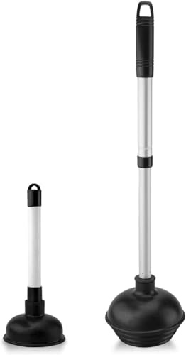 NEIKO 60169A WC-Saugglocke | 2-teilig | Bonus Mini-Waschbecken und Ablaufstößel | kompakt | patentiertes All-Winkel-Design | Teleskop-Aluminiumgriff