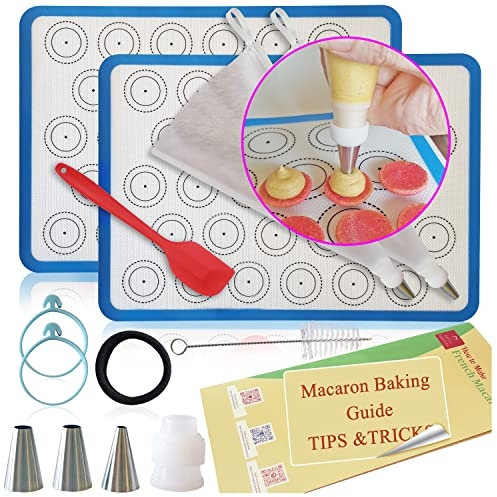 Macaron Silicone Baking Mats with BEGINNER GUIDE - Macaron Making Kit 15 pcs- NON-STICK Macaron Baking Mat - Macron Silicone Mat 16.5 x 11.6 Macaron Making Kit - Macaron Supplies BEGINNER BAKER KIT