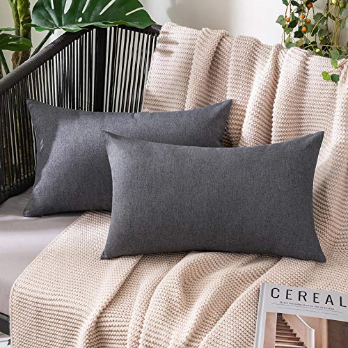 MIULEE 2er Set Wasserdicht Kissenbezug Outdoor Sofakissen Dekokissen Modern Kissenbezüge Dekorativ Kissenhülle Deko aus Polyster Leinen-Optik für Garten Sofa Wohnzimmer Bett 30x50 cm Dunkelgrau
