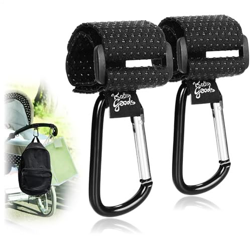 Robin Goods® 2x Kinderwagen Haken mit rutschfesten Gumminoppen für Wickeltasche - Kinderwagen Taschenhalter - Karabinerhaken Kinderwagen - Kinderwagenhaken - Taschenkarabiner (2 Stück)