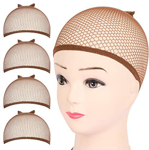Fandamei 4PCS Dark Brown Mesh Wig Cap, Closed End Hair Mesh Net Wig Caps, Liner Weaving Caps for Women, Men, Kids