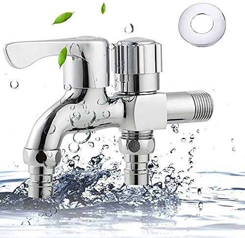Qanye Rubinetto in lega doppio rubinetto, rubinetto della lavatrice, doppio rubinetto valvola ad angolo, filettatura G1/2, per giardino, casa e industria
