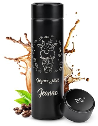 MAVERTON Mug de voyage isotherme avec gravure, Bouteille isotherme 450 ml | Infuseur à thé, Chope thermos pour voyageur, Cadeau de Noël personnalisé, Rodolphe