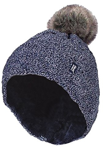 HEAT HOLDERS - Damen Bunt Muster Winter Outdoor Fleece Warm Wintermütze/Beanie Mütze mit Pompon Bommel