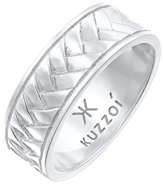 Kuzzoi Herrenring poliert Bandring massiv (7 mm) 925 Silber Vintage | Herren Schmuck Accessoire mit Fischgräten Struktur Markanter Ring für Männer in der Ringgröße 60–66