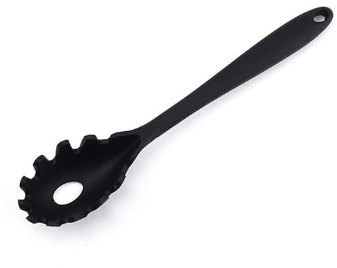 Tenedor de pasta de silicona (11.5 pulgadas), resistente al calor hasta 248.9 °C, diseño higiénico de una pieza, colador de espaguetis y tenedores de pasta para servir (negro)