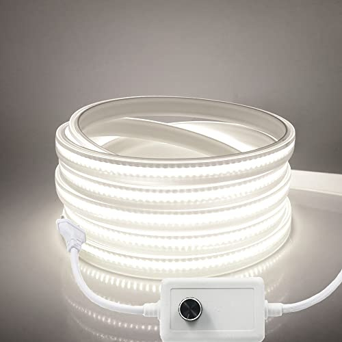 Wisada Dimmbar COB LED Streifen 5m, 220V 288 LEDs/m FCOB Kaltweiß 6000K LED Band CRI>85, Hohe Dichte Flexibler Wasserdichte Superhell COB LED Lichtband mit Dimmer für Schlafzimmer, Schrankbeleuchtung