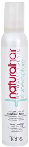 Tahe Natural Hair Espuma capilar de control total Shine Capture ideal para cabellos teñidos y sensibilizados, 200 ml