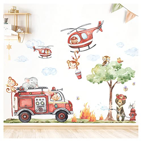 Little Deco XXL Wandsticker Feuerwehr Set Wandtattoo Kinderzimmer Tiere Wolken Baum Wandaufkleber Babyzimmer selbstklebend Deko DL960-4 | Tiere Wolken Baum Wandaufkleber Babyzimmer selbstklebend Deko DL960-4