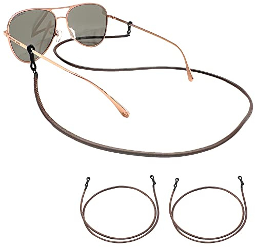 GERNEO® – München – Premium Leder Brillenband & Brillenkordel – Doppelpack in braun und schwarz Halterungen – Glattlederoptik Unisex PU Brillenkordel für Lesebrille & Sonnenbrille