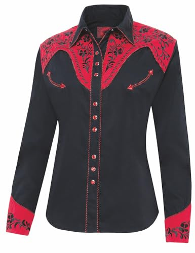STARS STRIPES Blouse Western Dolly avec broderie - Haut western pour femme - Tenue western pour femme, Noir , XXXL