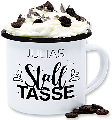 Emaille Tasse Blechtasse - Pferd - Stalltasse Name Stall Geschenk Pferde Mädchen - 300 ml - Weiß Schwarz - enamel mug stable pferdetassen pferden stalltassen tassen pferderassen pferdemotiv