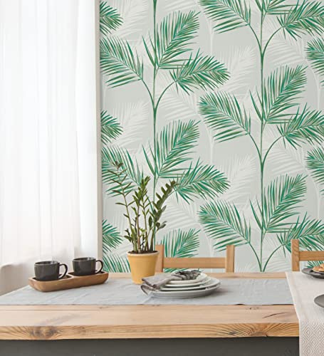 GAULAN 680911 Papier peint lessivable feuilles de palmiers tropicaux vert et gris pour mur salon chambre salle à mange tête de lit - Rouleaux de 10 m x 0,53 m