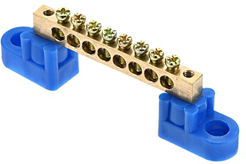 Rebower Morsettiera 8 Posizioni Terra Vite Connettore M4 Ottone Blu | per Elettrico Scatola Controllo, Confezione