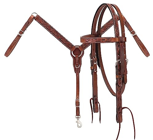 Western Horse Headstall Briglia petto collare redini puntine set in pelle floreale lavorato a mano pannocchia completa pony pettorale ME-HBC-083 (Cob)