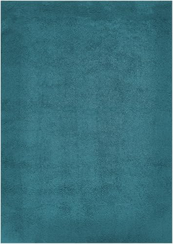 andiamo Teppich San Paolo moderner stilvoller Hochflor Teppich Wohnzimmer Schlafzimmer aus 100% Polyester Florhöhe ca. 27 mm geeignet für Fußbodenheizung geeignet 130 x 190 cm Petrol