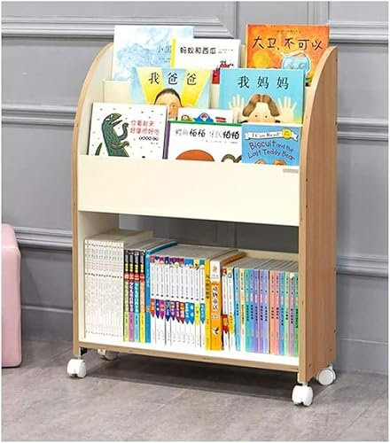 OYYMTE Bücherregal, Kunst-Bücherregal aus Holz, einfaches mobiles Bücherregal mit Riemenscheiben-Aufbewahrungsregal, Wohnzimmer-Aufbewahrungsregal (Farbe: Holz)