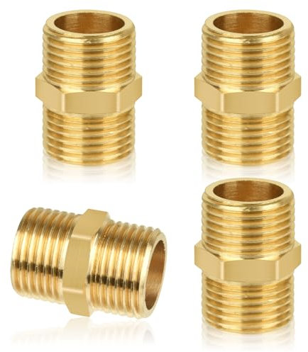 4 Pcs 1/2 Male Thread Brass Hex Nipple Connector - G1/2 Straight Pipe Fitting for Connecting Conversion