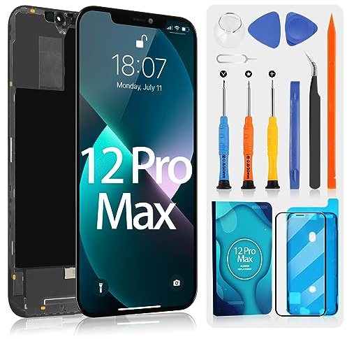 LCD Display für iPhone 12 Pro Max, LCD für iPhone12 Pro Max A2411 A2342 A2410 A2412 LCD Bildschirm Digitizer Touchscreen Ersatz Assembly mit Werkzeugen (6,7 Zoll, Schwarz)